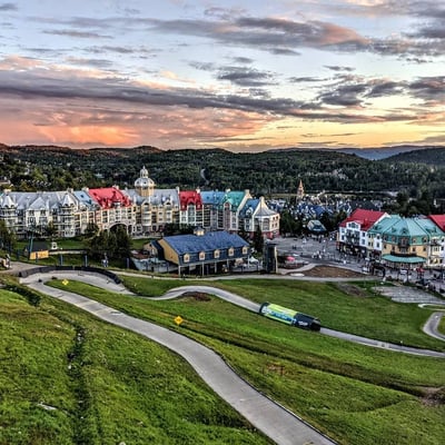 A sunset shot of the Skyline Luge Mont Tremblant tracks.